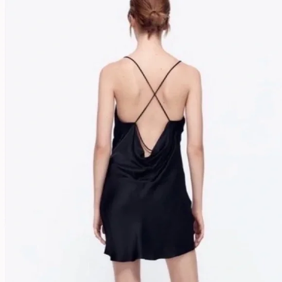 Zara Black Satin Slip Dress - Picture 3 of 7